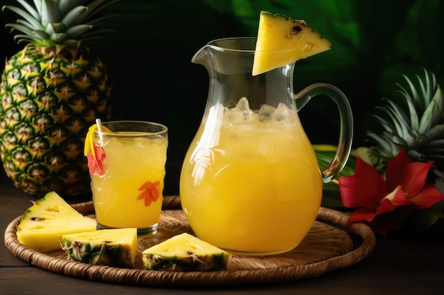 Кувшин ананасового лимонада с тропическим зонтиком Generative AI