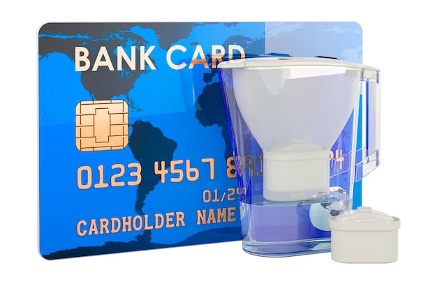 Pitcher water filter with payment card 3D rendering