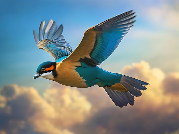 Pitta bird is flying in the sky