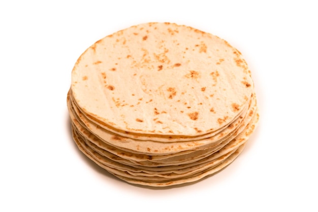 Pitta bread isolated on white background. Top view.