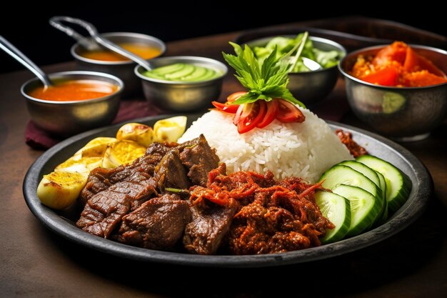 Pittige en smaakvolle nasi padang met rundvlees achtergrond