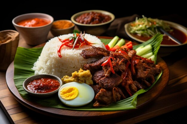 Pittige en smaakvolle nasi padang met rundvlees achtergrond