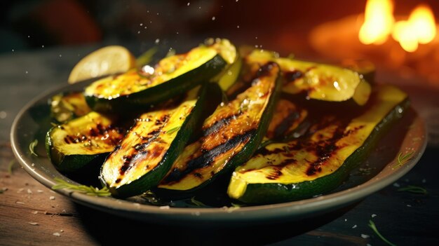 Pittige hete gegrilde courgette gekookt op de grill