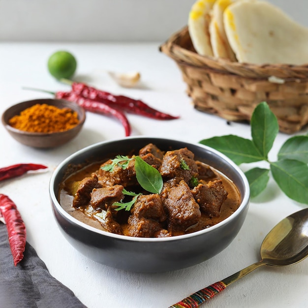 Pittige rundvleescurry Goan stijl rundvlees vindaloo Traditionele Indiase lam of rundvleescurry