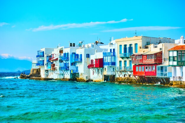 Pittoreske huizen van Klein Venetië op het eiland Mykonos, Cycladen, Griekenland