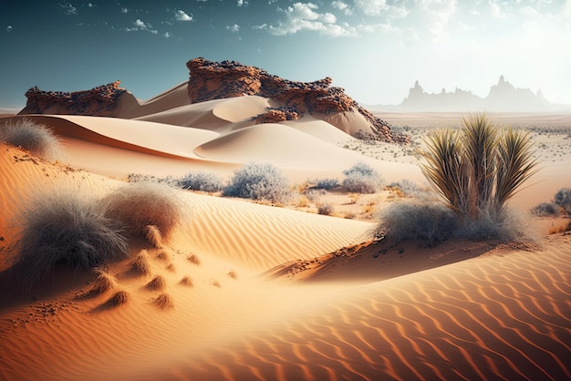 pittoreske zandduinen in een woestijn op een heldere dag