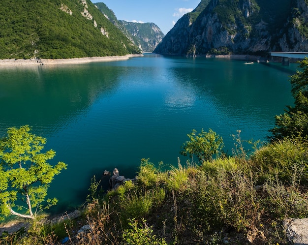 Piva Lake Pivsko Jezero view in Montenegro