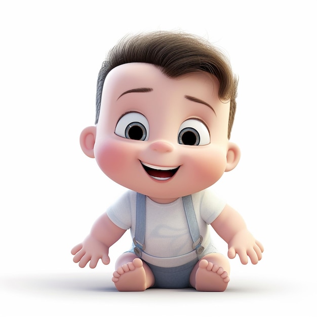 Pixar cartoon cute friendly healthy little cute baby smiling on white background