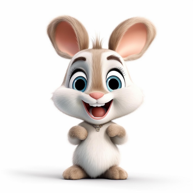 Pixar cartoon cute friendly healthy little rabbit smiling