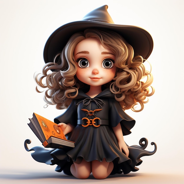 Pixar cartoon style cute witch white background