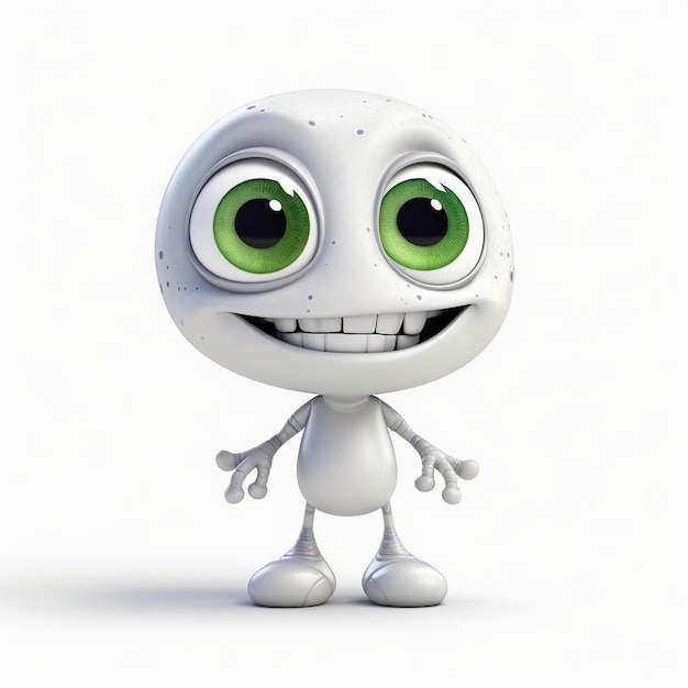 Pixar cartoon style little cute alien on white background