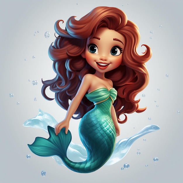 Pixar cartoon style little pretty mermaid