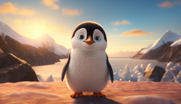 pixar penguin by the arctic sea