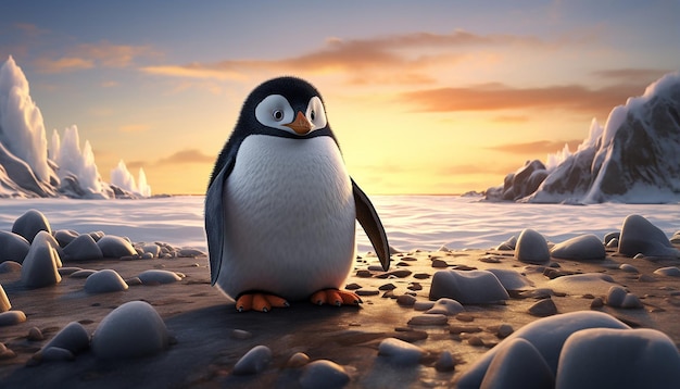 pixar penguin by the arctic sea