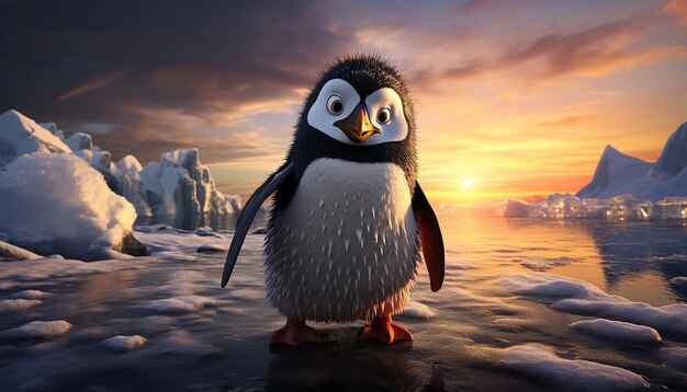 pixar penguin by the arctic sea