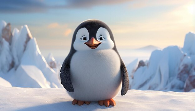 Pixar penguin by the arctic sea