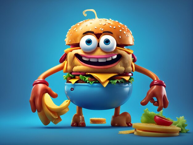 Pixar-stijl cartoon Een heerlijke cartoon grappige burger