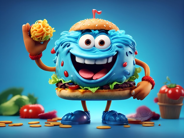 Foto un cartone animato in stile pixar un delizioso burger divertente