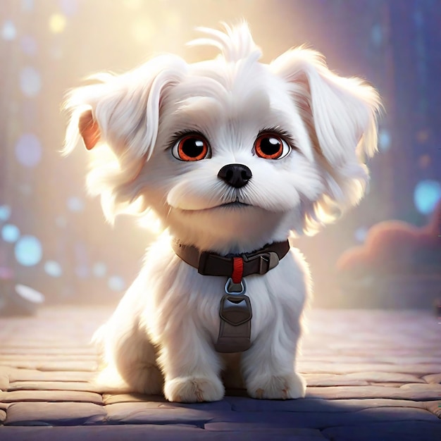 Pixarstyle poster featuring small white maltese generated by ai