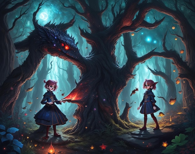 Pixel Adventure Betoverende omslag voor kinderboekenset in donkere bossen