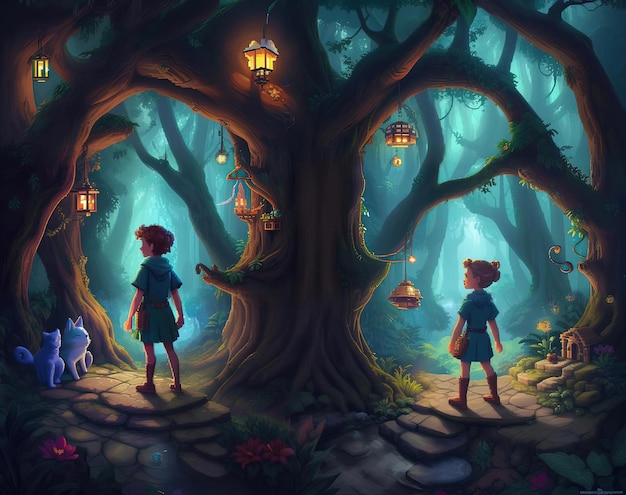 Pixel Adventure Enchanting Cover for Children's Book Set in Dark Forests