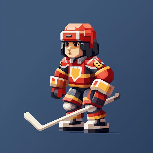 Pixel Art Animation Anime Hockey Player In Detailed Character Illustration Style