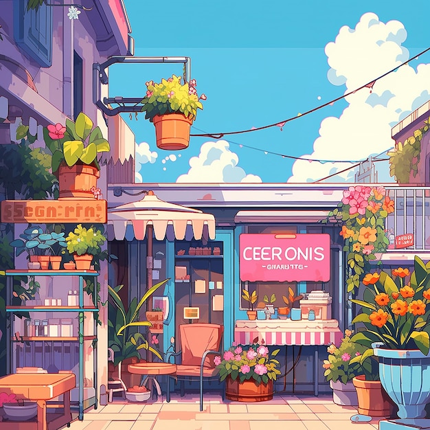 pixel art anime green shop background