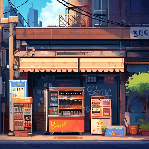 pixel art anime green shop background