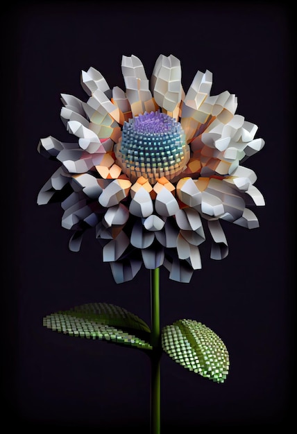 Pixel art of blooming flower NFT concept with Generative AI Technology