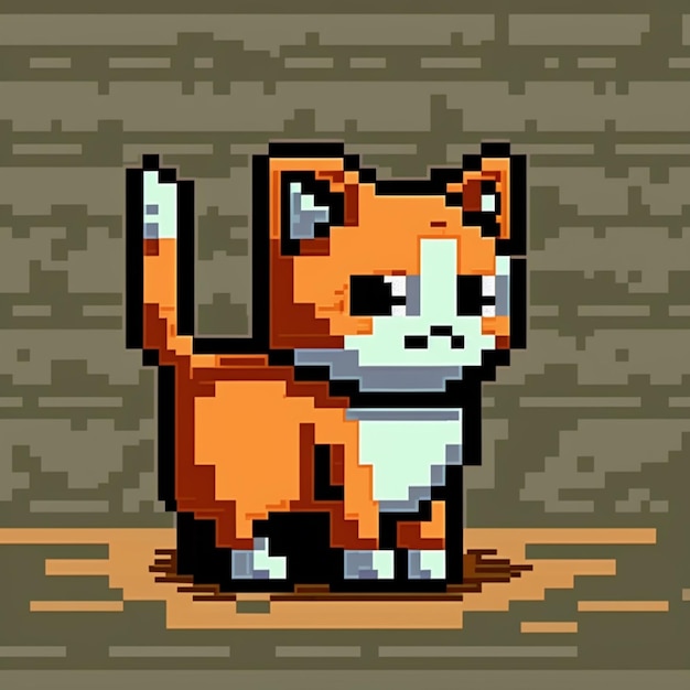 Foto pixel art di un gatto con un collare e un collare attorno al collo ai generativi