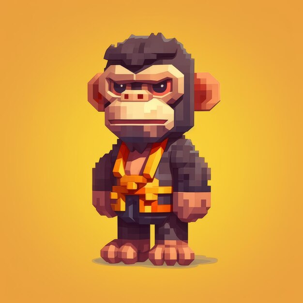 Pixel art chimp character a cute and aggressive monkey in noah bradley style