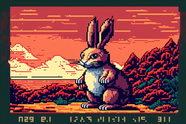 Pixel art chinese new year card with rabbit background in retro and 8bit style AI