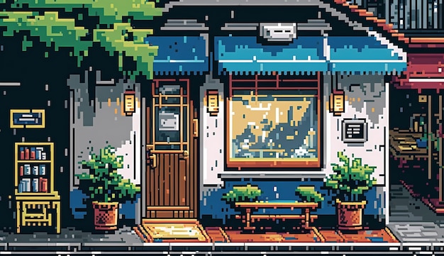 Photo pixel art cozy cafe background