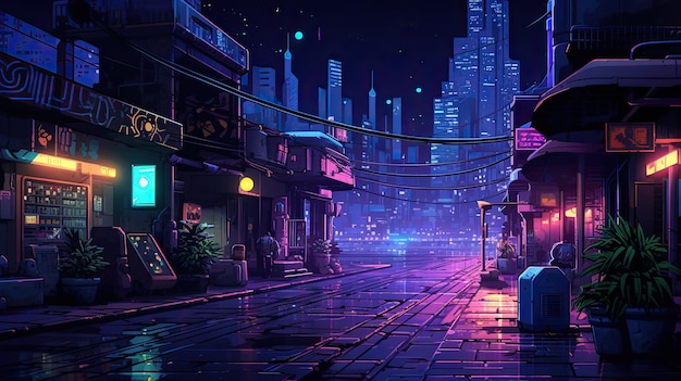 Pixel Art Cyberpunk Street