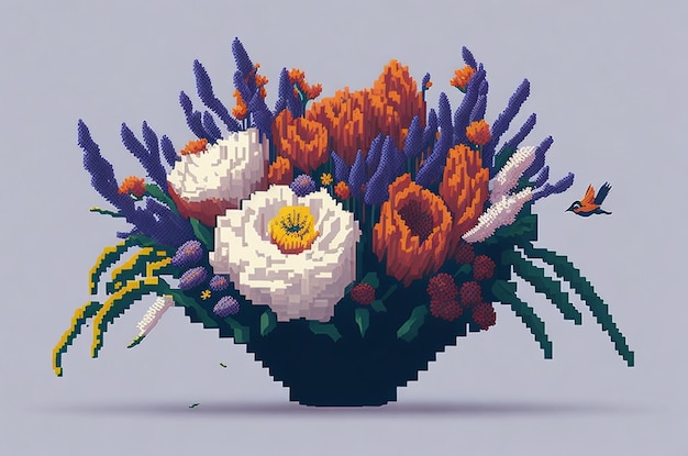 Pixel art of flower bouquet