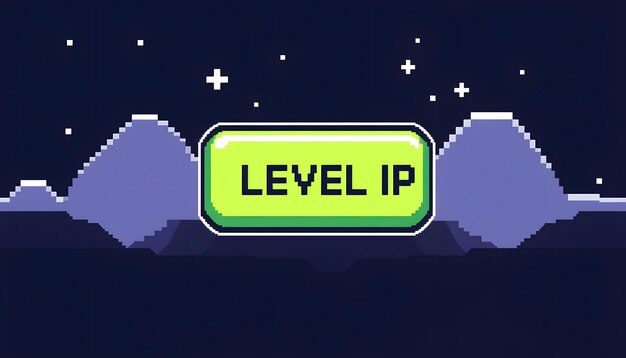 Pixel art game background with button level up Game design concept in retro style Vector