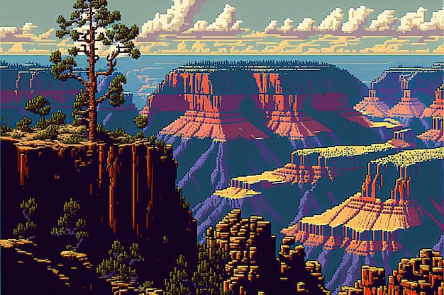 Pixel art Grand Canyon canyons van de Verenigde Staten achtergrond in retro stijl voor 8 bit game AI