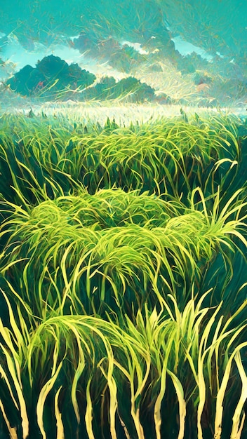 Pixel art grass green background 3d illustration