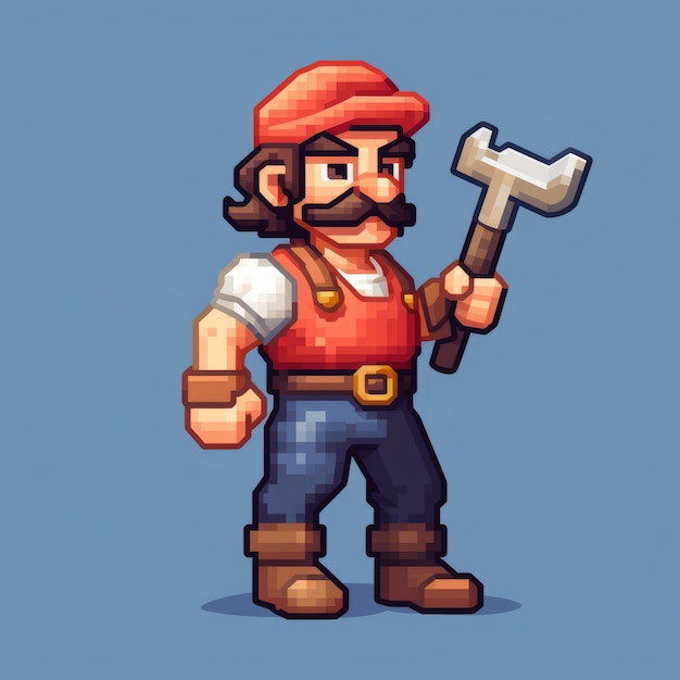 Foto pixel art illustratie van een realistisch mario bros personage