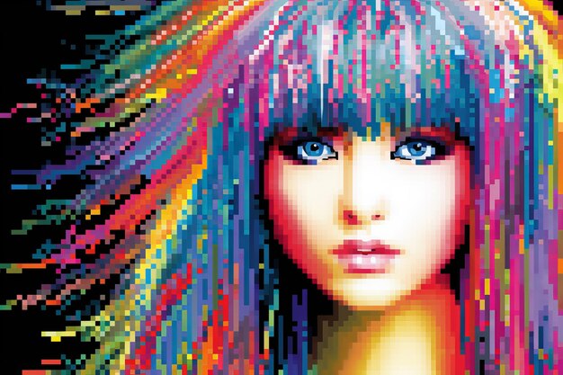 Foto un'immagine pixel art di una donna con i capelli colorati