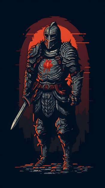 Рыцарь-персонаж Pixel Art для игрового персонажа RPG в стиле ретро для 8-битной игры