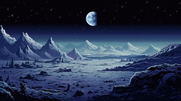 Пиксельное изображение лунного ландшафта