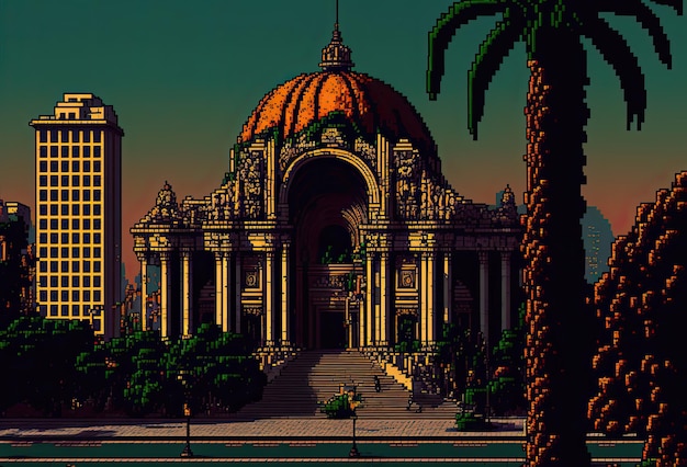 Pixel art mexico city cityscape in retro stijl voor 8 bit game AI