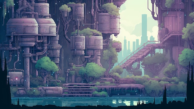 Pixel art nostalgic scene from a retroinspired world