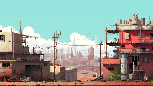 Photo pixel art nostalgic scene from a retroinspired world