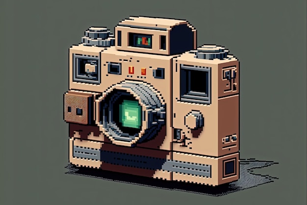 Pixel art old photo camera item in retro style for 8 bit game AI