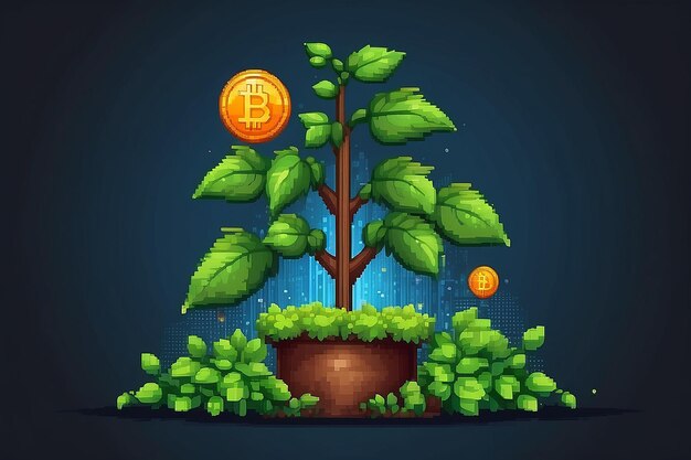 Photo pixel art plant bitcoin growth cryptocurrencies vector icon for 8bit game on white background