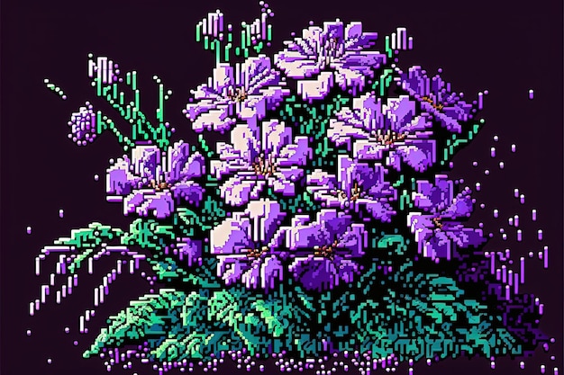Photo pixel art purple flowers flower in retro style for 8 bit game generative ai