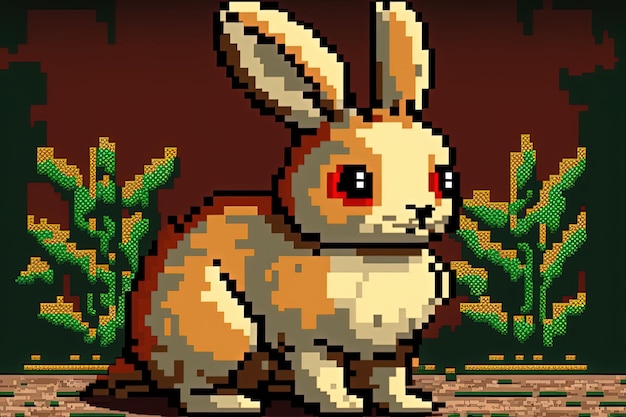 Pixel art rabbit chinese new year background in retro and 8bit style Generative AI