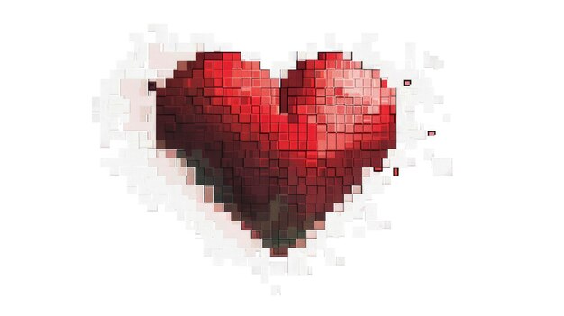 Pixel art red heart on a white background